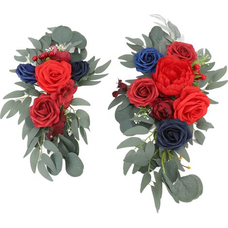 Lot de 2 fausses fleurs d'arche mariage réalistes pour panneau de bienvenue mariage décoration florale inaltérable décor arche raffiné intérieur extérieur rouge bordeaux (1/5)
