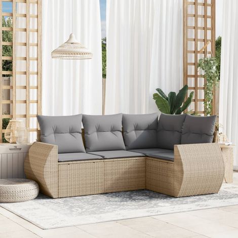 vidaXL Gartenmöbelset mit Kissen 4 Teile beige geflochtenes Kunstmaterial (1/5)