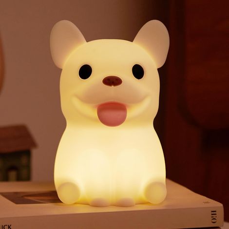 Regalo de perro para niños, luz nocturna de guardería, linda lámpara de perro de silicona para niños, bulldog francés de silicona suave, luz nocturna LED USB táctil, decoración de la habitación (1/5)