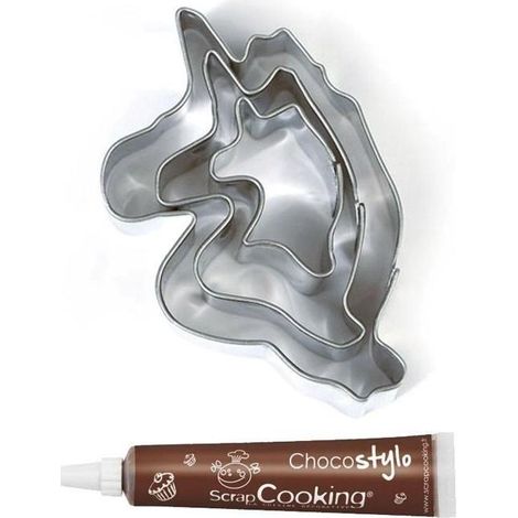 Stylo chocolat + 3 mini emporte-pièces en inox Licornes