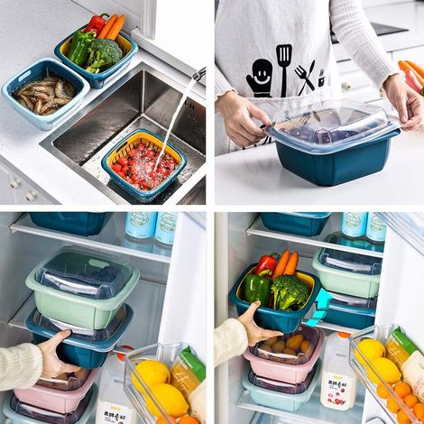 Passoire de Cuisine avec Couvercle, Panier Double Couche pour Fruits et Légumes, Rangement Multifonction