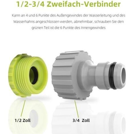 2-en-1 Raccord de robinet-4 Pack, 1/2” et 3/4”Connecteur de robinet de jardin Raccord de robinet, Set de raccord de tuyau (1/4)