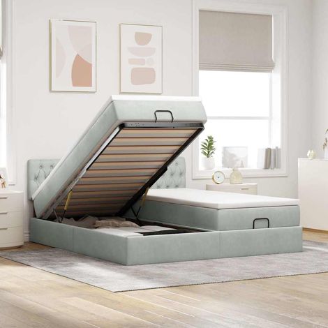 Ottoman-Bett mit Matratzen & LEDs Hellgrau 180x200 cm Samt vidaXL (1/5)