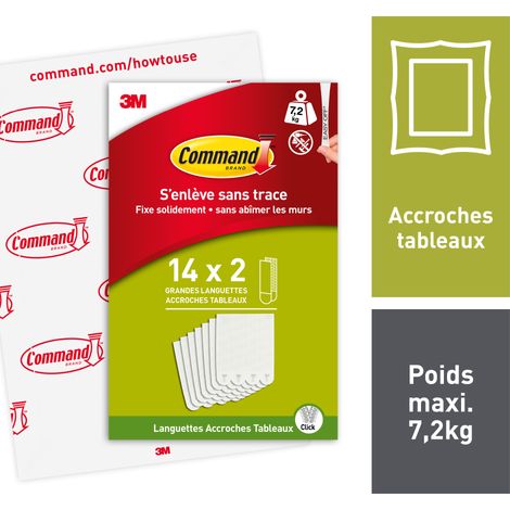 Languettes Accroches Tableaux Grand Modèle Command™, Blanc, 14 x 2, 28 Languettes/Emballage (1/3)