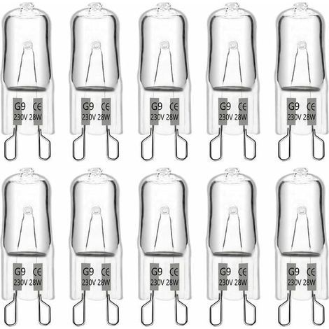 G9 halogen bulbs, 28 watts, 230 volts, 370 lumens, suitable for chandeliers and wall lights, 10 bulbs per pack. (1/5)