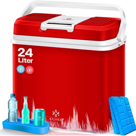KESSER® 24 Liter Kühlbox  KÜHLT und WÄRMT  Thermo-Elektrische Kühlbox 12 Volt und 230 Volt  Mini-Kühlschrank  für Auto und Camping   Rot