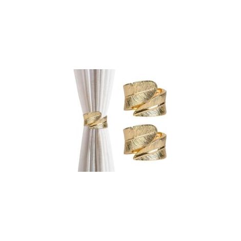 Juego de 2 alzapaños metálicos con forma de pluma, clips para sujetar cortinas para el hogar y la oficina, alzapaños decorativos clásicos dorados - Crezuo
