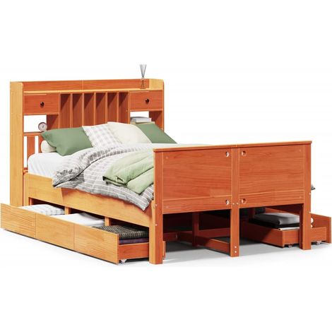 Maison Exclusive - Massivholzbett mit Regal ohne Matratze Wachsbr