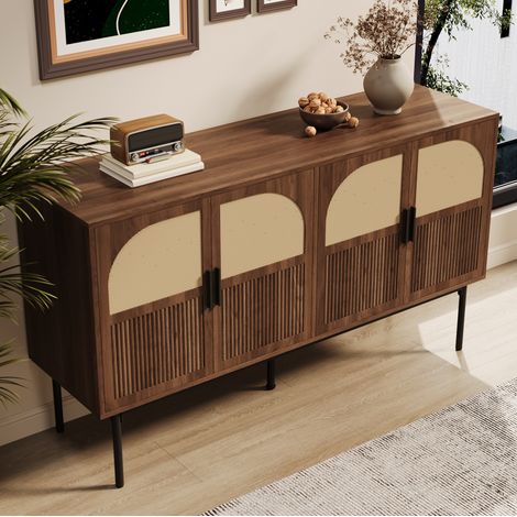 CHICFURN Aparador de almacenaje 140 x 40 x 80 cm en MDF natural, 4 puertas (1/5)