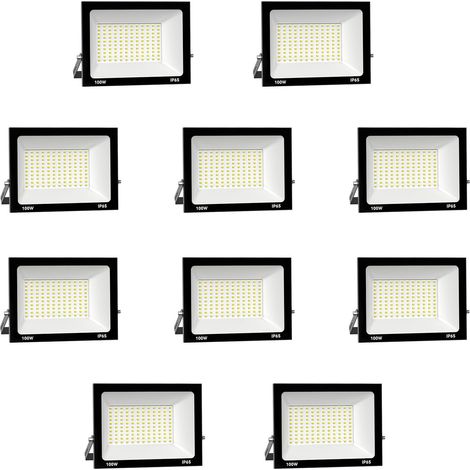 Projecteur Extérieur 100W 10000LM 3000K Blanc Chaud IP65 Étanche Pour Terrasse Jardin Parc Garage Cour Entrée