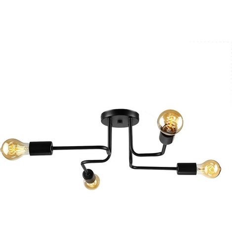 EASYCOMFORT Plafonnier semi-encastré industriel vintage 21,5 pouces, suspension en fer forgé noir à 4 lumières pour salon, chambre et salle à manger (ampoules non incluses) (1/5)
