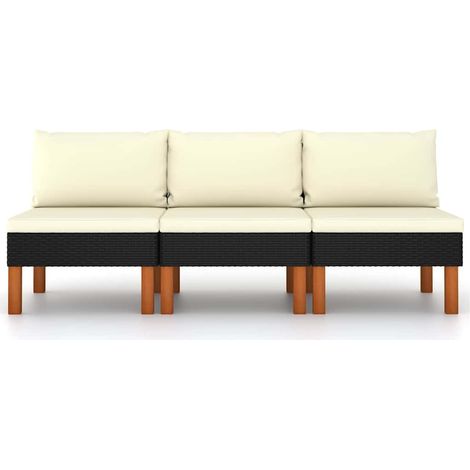 vidaXL Middle Sofas 3 pcs Poly Rattan and Solid Eucalyptus Wood