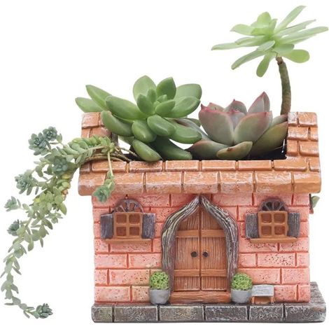 Pot de fleurs horticole, pot de table, pot de fleurs en résine pour plantes succulentes, pot de fleurs en forme de maison de campagne (1/5)