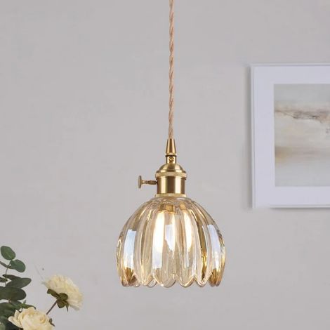 Suspensions vintage en avec abat-jour lustres décoratives à motifs floraux métal verre (1/4)