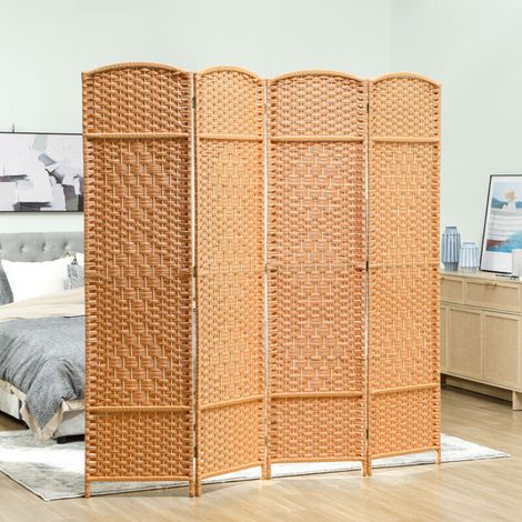 Cloison amovible Paravent intérieur en bois 4 panneaux séparateur de pièce pliable pour salon chambre 180 x 180 cm brun clair (1/5)