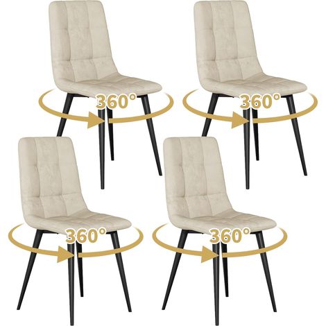 Swivel Dining Chairs Set of 4 Velvet Modern Upholstered kitchen Chairs 360° Rotating Dining Room Chair Max.120kg Metal Legs Padded Seat Backrest for Living Room Bedroom Beige