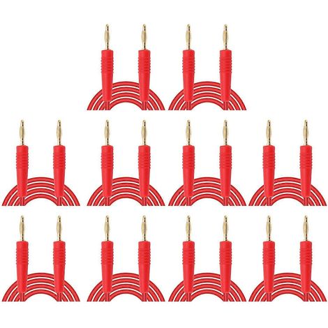 10er-Set Bananenstecker-Prüfleitungen, verschweißt, Stecker auf Stecker, Prüfkabel für Heimindustrie, 0,44 mm², rot