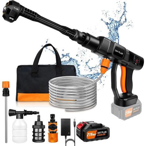 Cordless high-pressure cleaner, portable, with accessory kit, 3Ah, with rotating nozzle, ideal for cars, boats, garden.