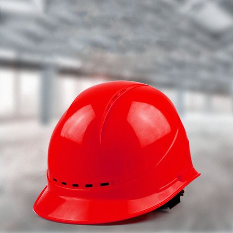 Casque de sécurité rouge avec doublure en coton respirant et absorbant les chocs, idéal pour les chantiers de construction. (1/5)