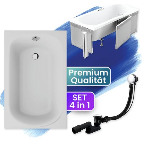 Badewanne Rechteck 110x70 mit Styroporverkleidung, Ablaufgarnitur & Füßen GRATIS - Komplettset 4in1 Original Acryl Wanne Siphon - BADLAND MINI (1/5)
