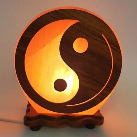 Lampada di Sale Himalayano Rosa naturale Rotonda con sfondo Yin-Yang 5kg