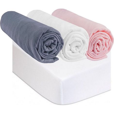 Drap housse 40x80 Gris Blanc Rose (Lot de 3) + 2 Alèses (1/4)
