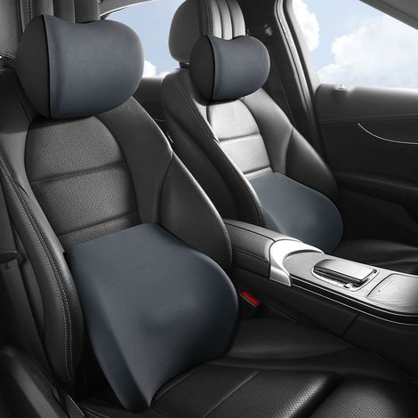 Kit appui-tête voiture et coussin lombaire, coussin cervical et soutien du bas du dos en tissu léger et respirant, coussins ergonomiques pour siège auto, fixation par sangles, compatible avec la plupa (1/4)