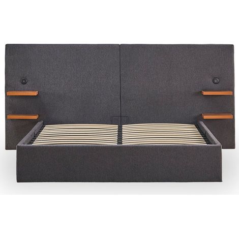 Lit Coffre Avec Tablettes & USB "Mike" 140x190cm Gris