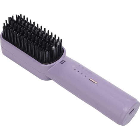 Brosse à lisser les cheveux, brosse à lisser les cheveux portable avec ions négatifs, 3 réglages de température, peigne à lisser électrique rechargeable pour femme (PURPLE) (1/5)