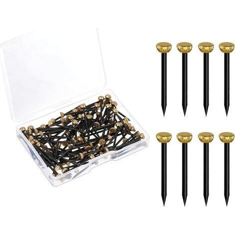 100 Pieces Brass Head Nails for Concrete 1.3x25mm with Storage Box Gold Head and Black Steel for Photo Frames and Wall Art (1/5)