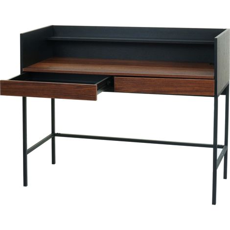 [NON UTILIZZATO] Scrivania pc laptop tavolino HHG-234 99x120x50cm metallo nero legno scuro