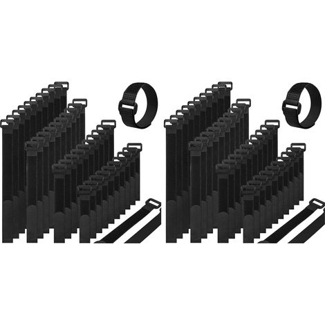 Sangles Scratch 40 PCS, Attache Cable Noir 2 cm x 30 cm/25 cm/20 cm/15 cm (Chaque 10 PCS), bande Réutilisable Serre Cable Auto-agrippant, Attache Câble en Nylon Réglables (Lot de 2) (1/5)