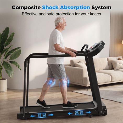 Tapis de course électrique pliable avec pente réglable sur 2 niveaux – vélo d'appartement senior, support jusqu'à 120 kg, marcheur connecté avec application pour entraînement domestique (1/5)