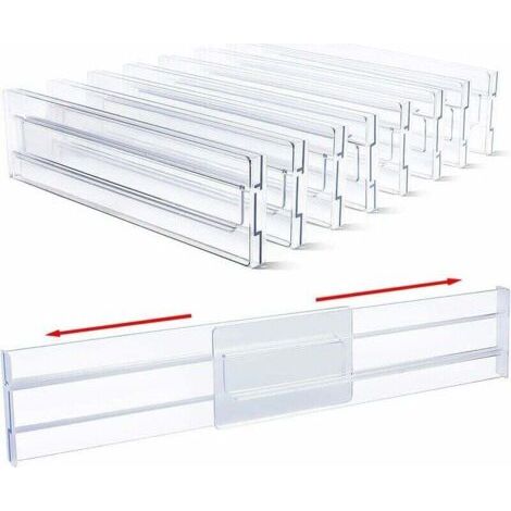 Lot de 8 Séparateurs de tiroir réglables 31-55 cm Separateur Tiroirs Reglable en Plastique Organisateurs de Tiroir Rangement de tiroir Organiseurs pour Tiroir de Bureau Cuisine Commode