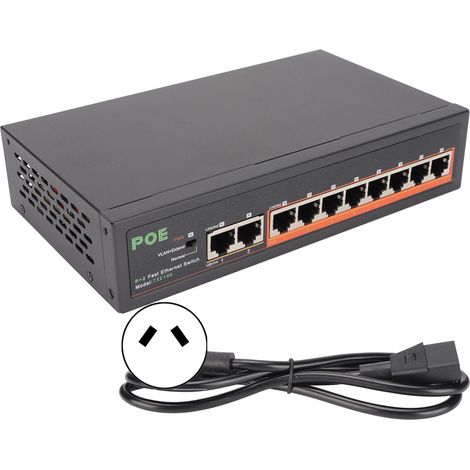 Commutateur PoE 8 ports 10/100Mbps 90W, ports RJ45 adaptatifs avec indicateur LED, boîtier en alliage d'aluminium, prise AU. (1/5)