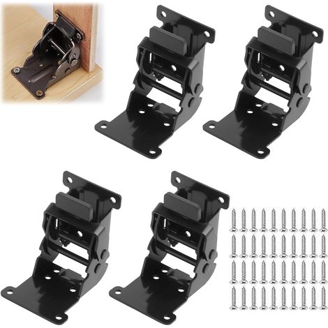 Charnière pliante autobloquante 4 pièces, support pliant avec verrouillage 0 90 180 degrés, pour pied de table pliable et pied table rabattable, avec vis, gain de place (1/5)