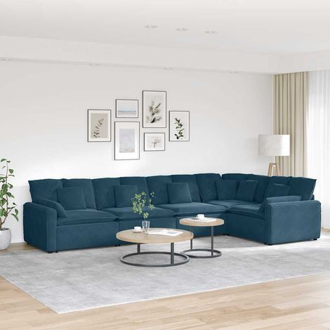 vidaXL Canapé modulable avec coussins velours bleu (1/5)