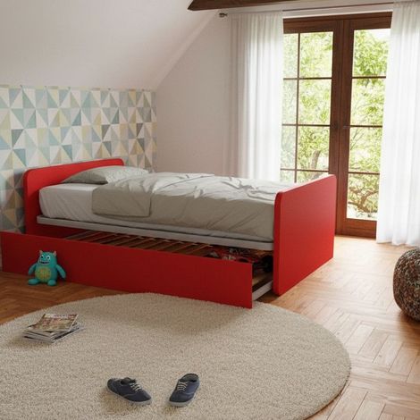 Letto 1 piazza e mezza con letto estraibile - Rosso