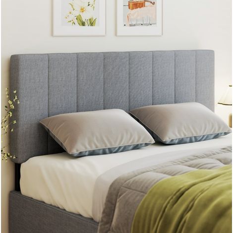 Tête de lit 160x10x106/116/126 cm en tissu et métal gris, réglable pour chambre FloraGrace (1/5)