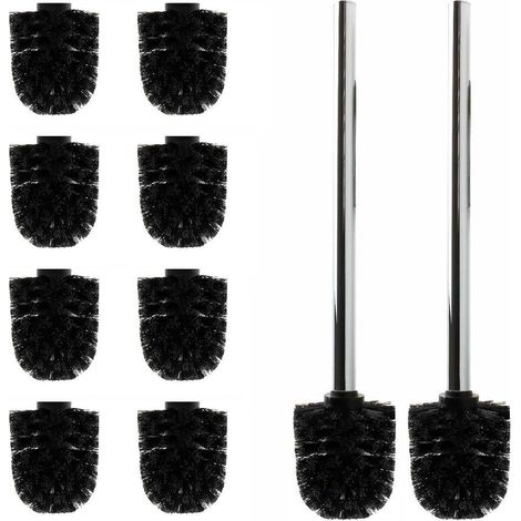 10 têtes de brosse WC de rechange noires Ø env. 8 cm + 2 poignées en acier inoxydable 26,5 cm - Brosse WC - Brosse WC - Brosse WC - Interchangeable - Design moderne - Haute qualité - Longue (1/5)