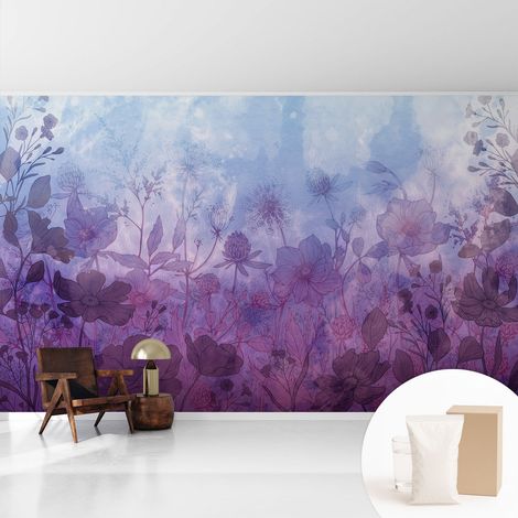 Papier peint intissé pour salon chambre à coucher peint imprimé pour mur - Colle incluse gratuite Fleurs pastel 416x254 cm (1/5)