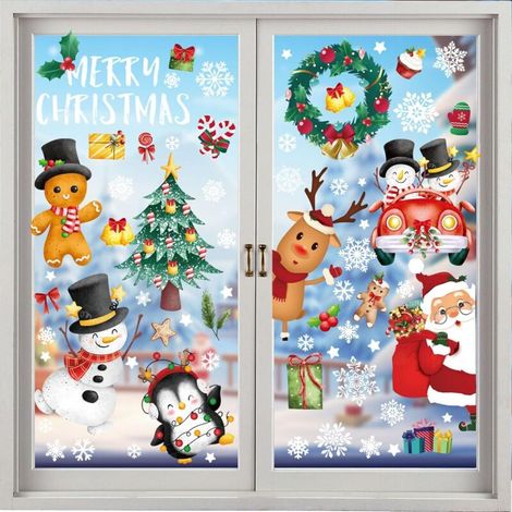 Set mit 9 wiederverwendbaren Weihnachtsfensteraufklebern aus statisch haftendem PVC zur Dekoration Ihrer Fenster während der Weihnachtszeit