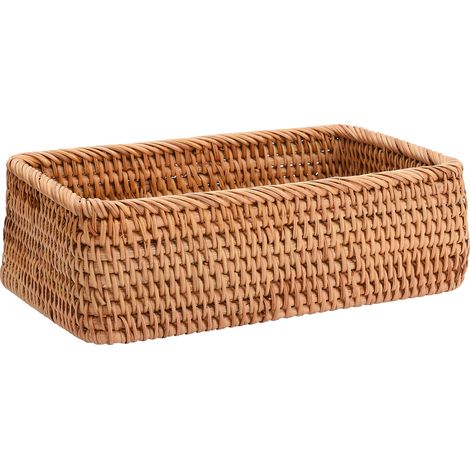 Panier de rangement en rotin naturel, panier à fruits rectangulaire tressé, panier de rangement décoratif en rotin, convient pour la salle de bain et le salon. (1/5)