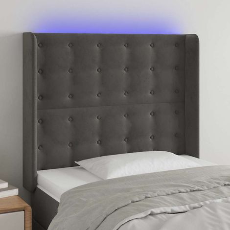 Tête de lit avec LED réglable en hauteur, velours gris foncé, 103 x 16 x 118/128 cm, 13.38kg - PANGIVO (1/5)