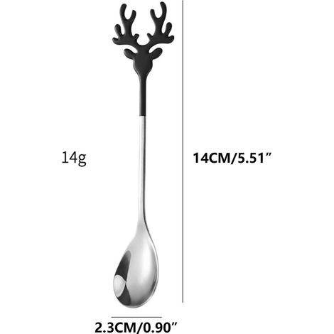Cuillère À Café - Acier Inoxydable 304 - Forme De Bois De Renne - 14 cm - Pour Café Thé Dessert - 1 Pièce (1/5)