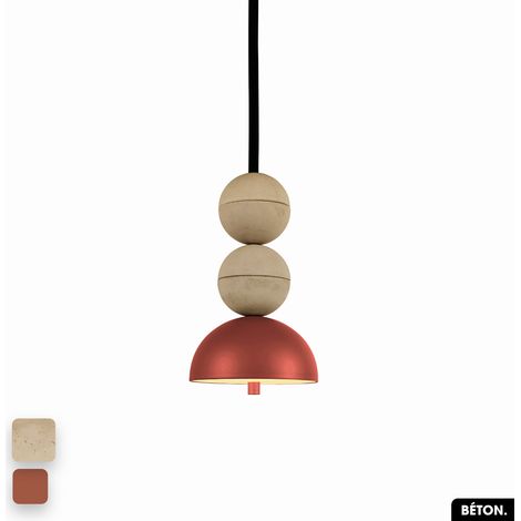 Lampe de suspension en béton - BOSFOR CONCRETE SABLE - TERRE ROUGE 2 BALLES LED 14W (1/3)