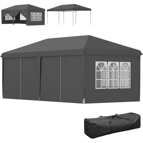 3x6m Pop-Up Gazebo, with Curtain Walls Windows, Grey (1/5)