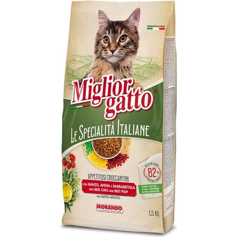 MIGLIOR GATTO SPECALITÀ ITALIANE CROCCANTINI CON MANZO AVENA E BARBABIETOLA 1.5 KG PER ADULTO OKX