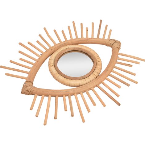 Miroir de Maquillage Scandinave en Rotin Tressé Forme d'Œil pour Décoration Murale Salle de Bain Maison Hôtel