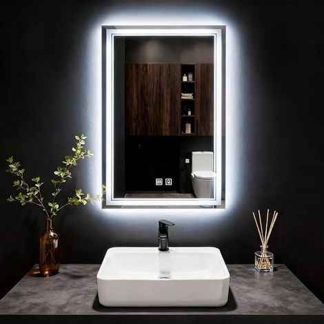 Bathroom Mirror LED Wall Mirror Touch Switch Anti-fog Adjustable Temperature Brightness Dressing Table Bedroom Bathroom 60 x 40 cm (1/5)